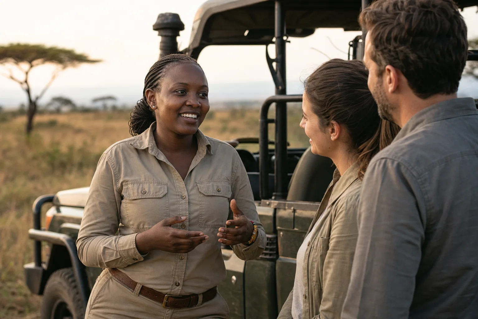 Sherehe safari guide with travellers
